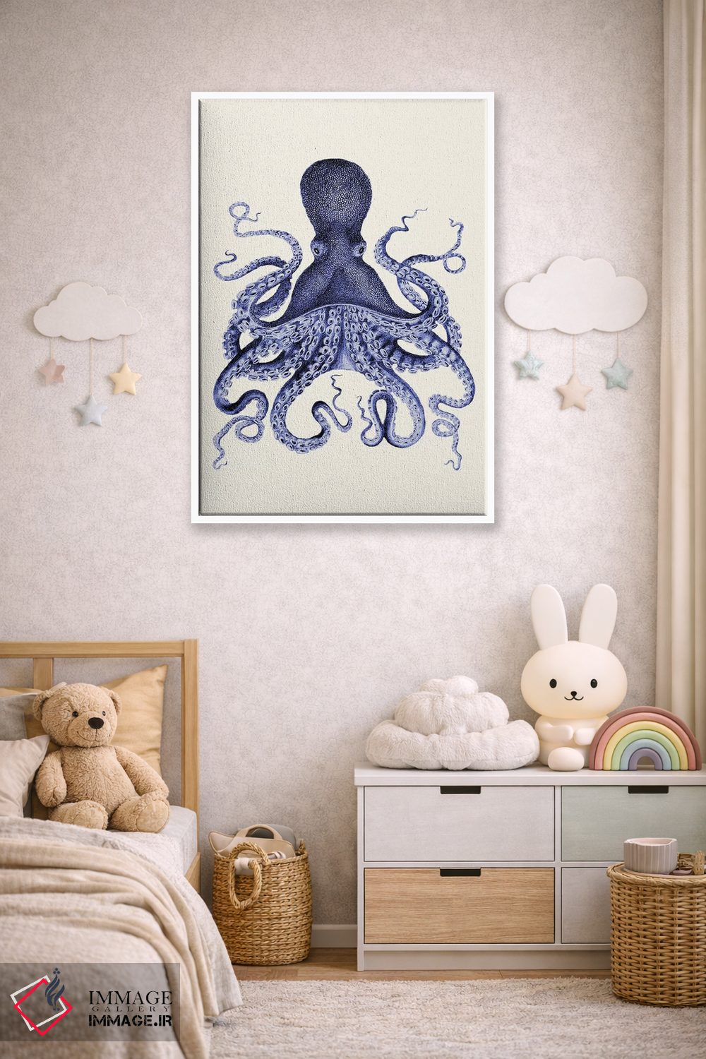 تابلو دکوراتیو اختاپوس آبی ۱ اثر فب فانکی - D4W
