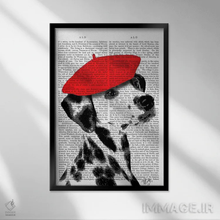 تابلو دکوراتیو دالماتین با بریت قرمز ۲ اثر فب فانکی - نمای قابدار مشکی