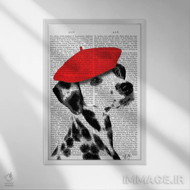 تابلو دکوراتیو دالماتین با بریت قرمز ۲ اثر فب فانکی - نمای قابدار سفید