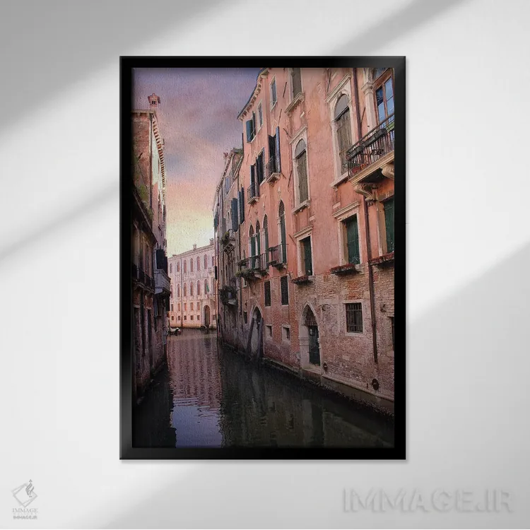 تابلو دکوراتیو کانال ونیز اثر فلوریان اولبرشتس - نمای قابدار مشکی