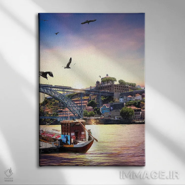 تابلو دکوراتیو زمانی که آب، زمین و هوا برای غروب در پورتو به هم می رس… اثر فلوریان اولبرشتس - نمای روبهرو روی دیوار