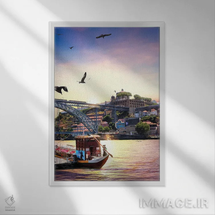 تابلو دکوراتیو زمانی که آب، زمین و هوا برای غروب در پورتو به هم می رس… اثر فلوریان اولبرشتس - نمای قابدار سفید