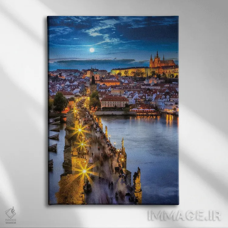 تابلو دکوراتیو شب پراگ اثر فلوریان اولبرشتس - نمای روبهرو روی دیوار