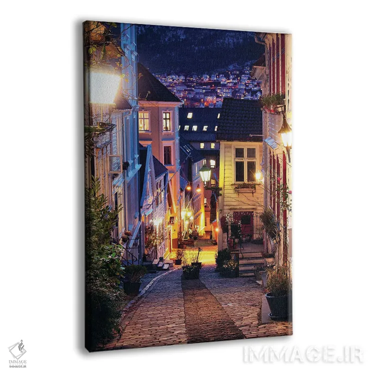 تابلو دکوراتیو خیابان سنگفرش برگن در شب اثر فلوریان اولبرشتس - نمای پرسپکتیو محصول