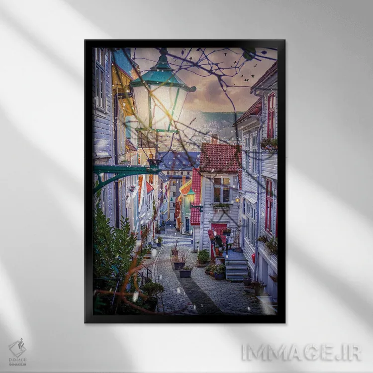 تابلو دکوراتیو برگن، نروژ اثر فلوریان اولبرشتس - نمای قابدار مشکی