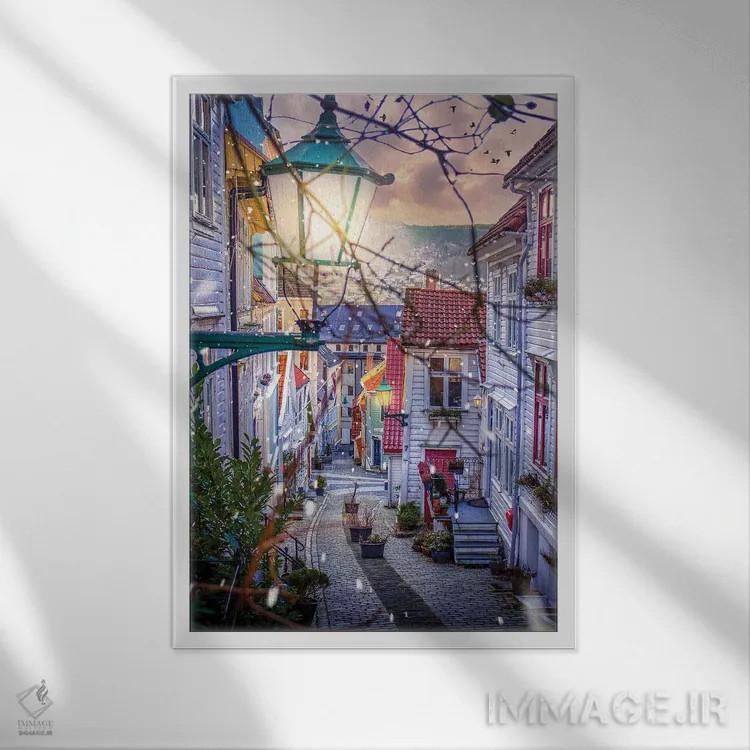 تابلو دکوراتیو برگن، نروژ اثر فلوریان اولبرشتس - نمای قابدار سفید