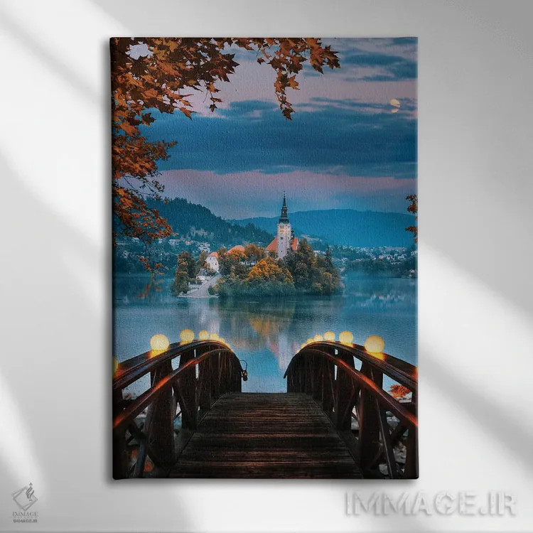 تابلو دکوراتیو دریاچه بلد، اسلوونی اثر فلوریان اولبرشتس - نمای روبهرو روی دیوار