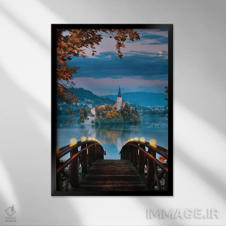 تابلو دکوراتیو دریاچه بلد، اسلوونی اثر فلوریان اولبرشتس - نمای قابدار مشکی