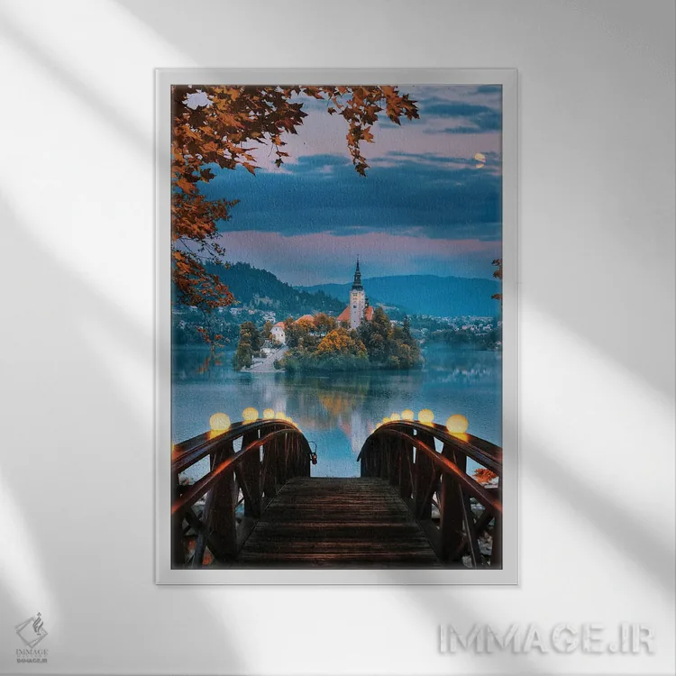 تابلو دکوراتیو دریاچه بلد، اسلوونی اثر فلوریان اولبرشتس - نمای قابدار سفید