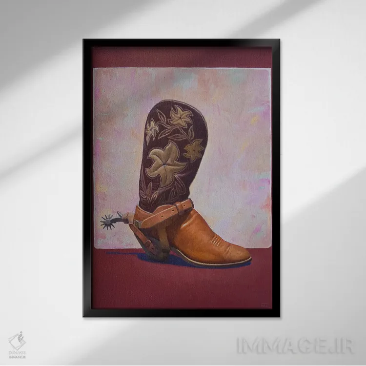 تابلو دکوراتیو چکمه و مهمیز اثر فرانک اورداز - نمای قابدار مشکی