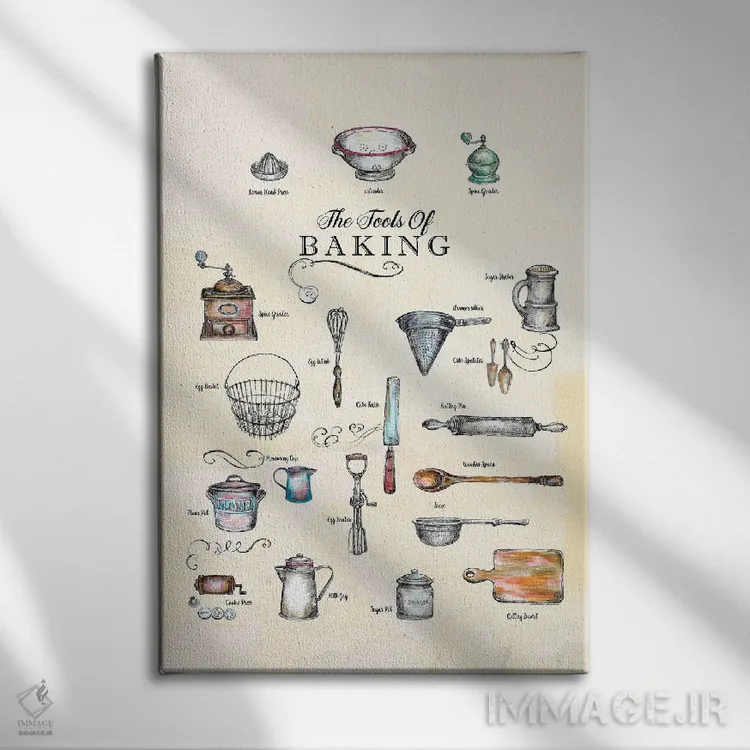 تابلو دکوراتیو ابزارهای شیرینی پزی اثر فانیتسا پترو - نمای روبهرو روی دیوار