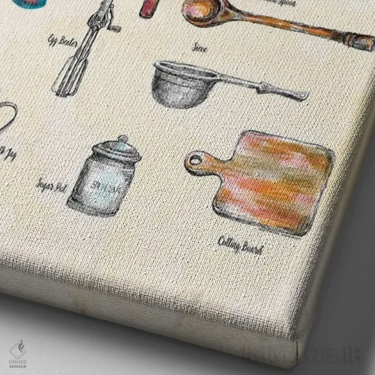 تابلو دکوراتیو ابزارهای شیرینی پزی اثر فانیتسا پترو - نمای نزدیک بافت بوم