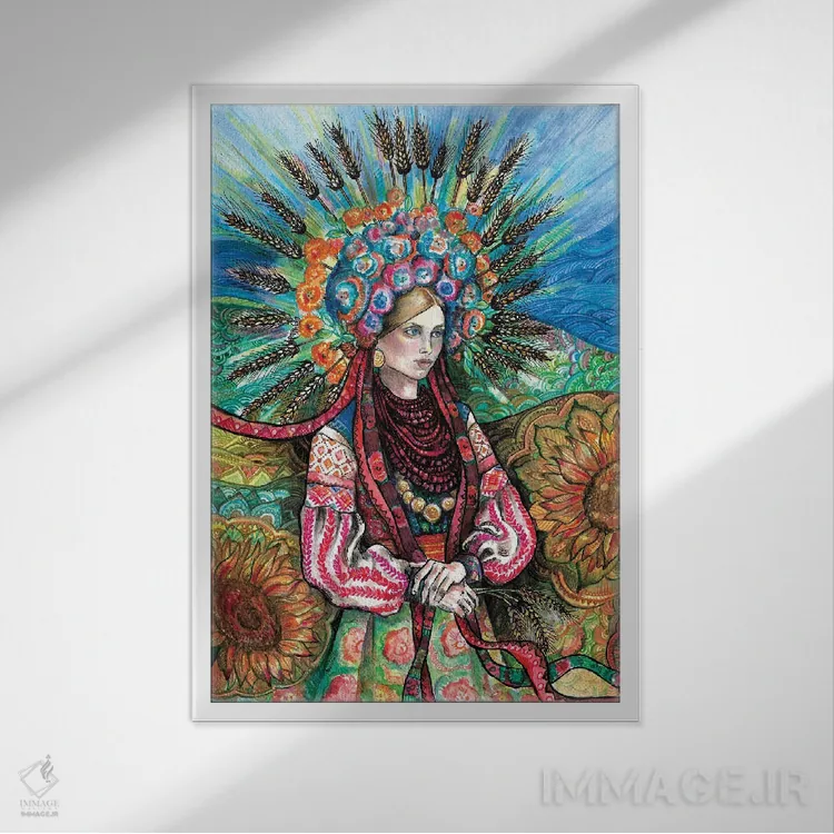 تابلو دکوراتیو تاج گل اوکراینی اثر فانیتسا پترو - نمای قابدار سفید