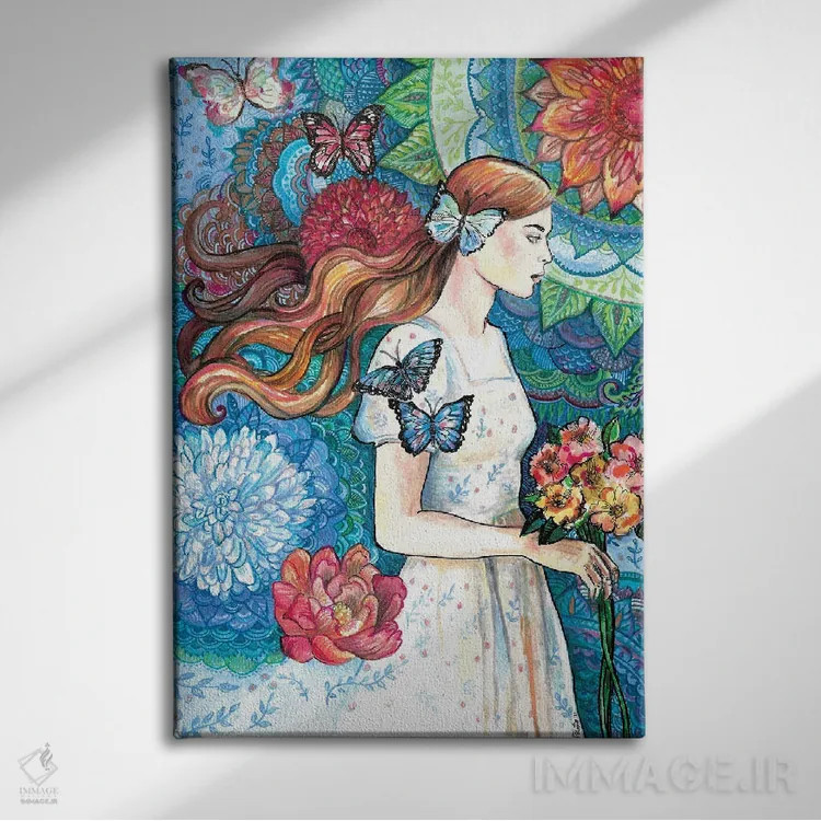 تابلو دکوراتیو گل ها و پروانه ها اثر فانیتسا پترو - نمای روبهرو روی دیوار