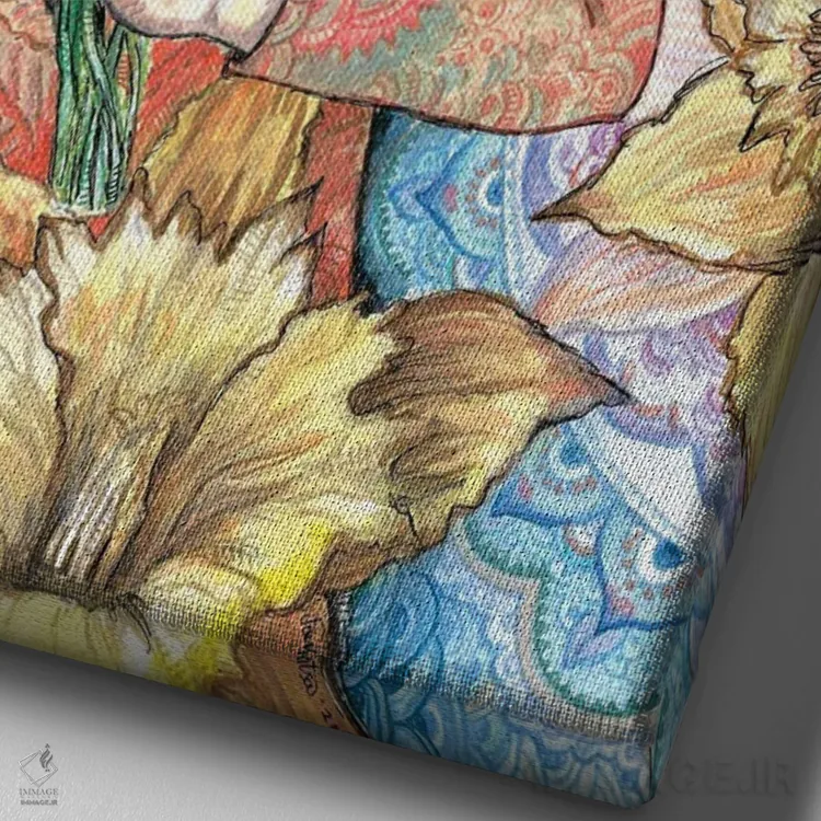 تابلو دکوراتیو لاله ها و نرگس ها اثر فانیتسا پترو - نمای نزدیک بافت بوم