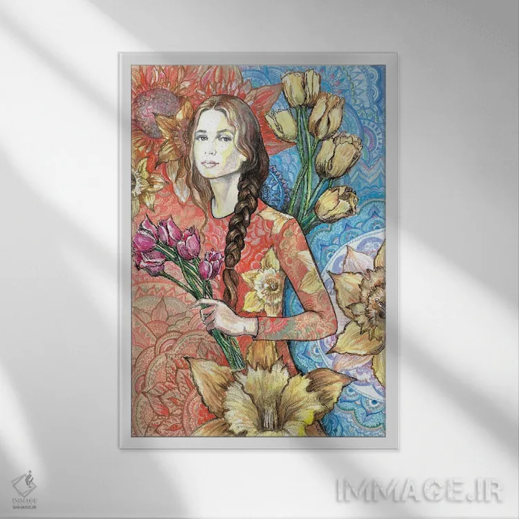 تابلو دکوراتیو لاله ها و نرگس ها اثر فانیتسا پترو - نمای قابدار سفید