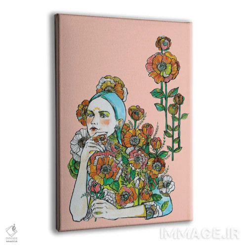 تابلو دکوراتیو موهای آبی و گل ها اثر فانیتسا پترو - نمای پرسپکتیو محصول