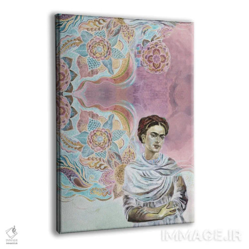 تابلو دکوراتیو فریدا روی پس زمینه صورتی اثر فانیتسا پترو - نمای پرسپکتیو محصول