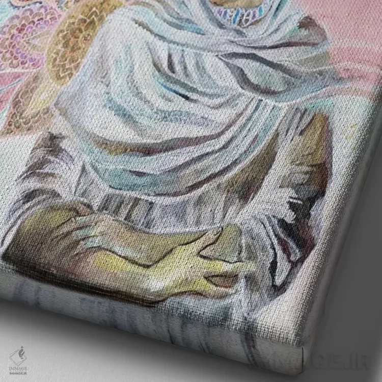 تابلو دکوراتیو فریدا روی پس زمینه صورتی اثر فانیتسا پترو - نمای نزدیک بافت بوم