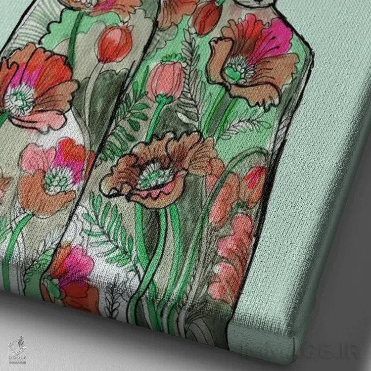 تابلو دکوراتیو موهای قرمز و مشکی ۳ اثر فانیتسا پترو - نمای نزدیک بافت بوم