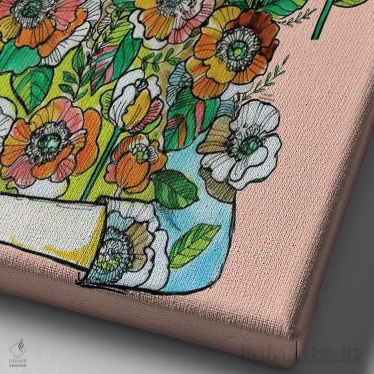 تابلو دکوراتیو موهای آبی و گل ها اثر فانیتسا پترو - نمای نزدیک بافت بوم