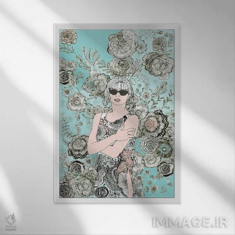 تابلو دکوراتیو گل ها و عینک آفتابی ۱ اثر فانیتسا پترو - نمای قابدار سفید