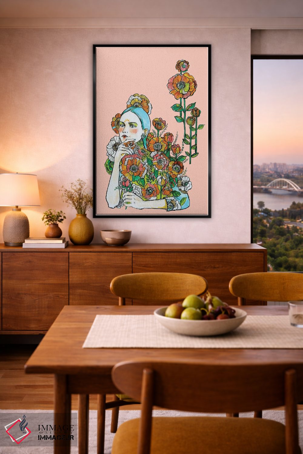 تابلو دکوراتیو موهای آبی و گل ها اثر فانیتسا پترو - D5B