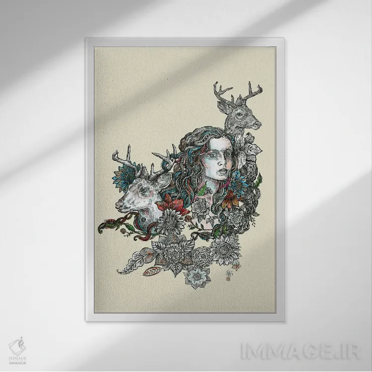 تابلو دکوراتیو حیوان روحی: گوزن اثر فانیتسا پترو - نمای قابدار سفید