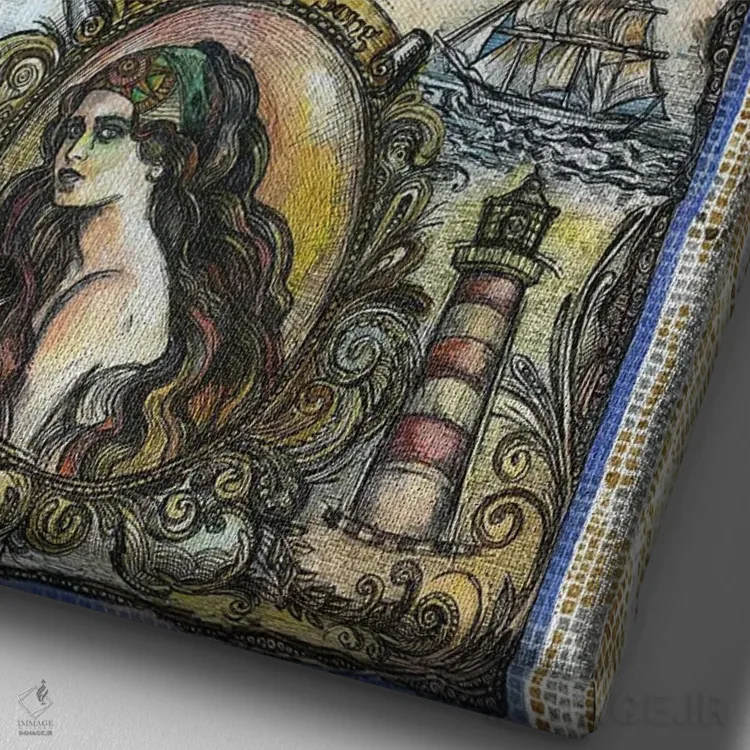 تابلو دکوراتیو داستان ملوان و پری دریایی ۱ اثر فانیتسا پترو - نمای نزدیک بافت بوم