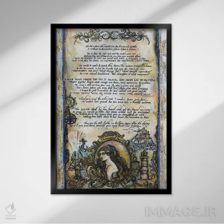 تابلو دکوراتیو داستان ملوان و پری دریایی ۱ اثر فانیتسا پترو - نمای قابدار مشکی