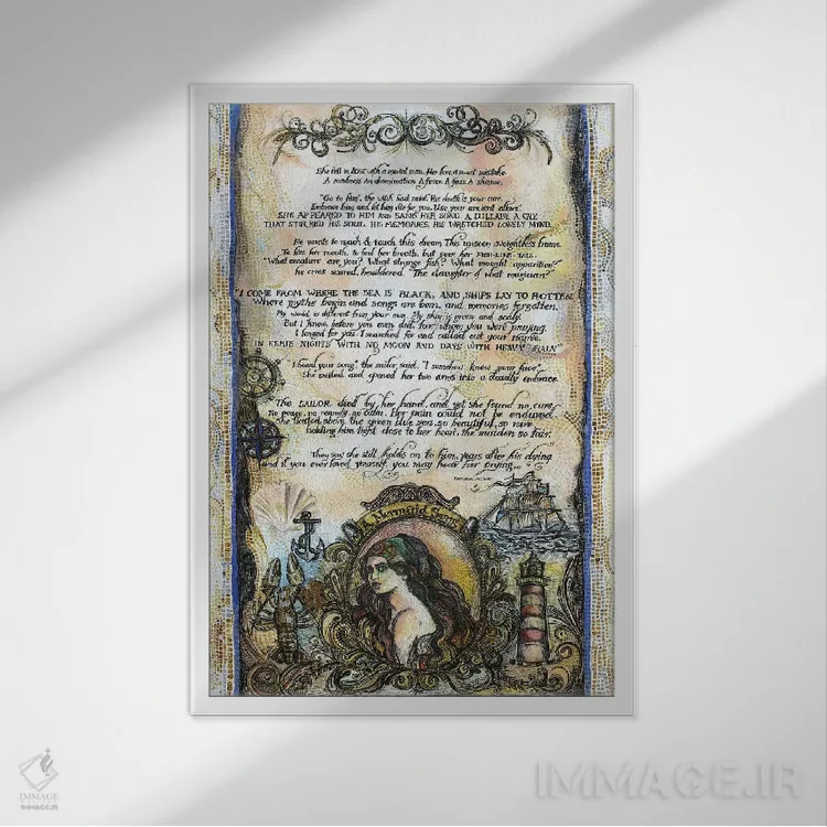 تابلو دکوراتیو داستان ملوان و پری دریایی ۱ اثر فانیتسا پترو - نمای قابدار سفید