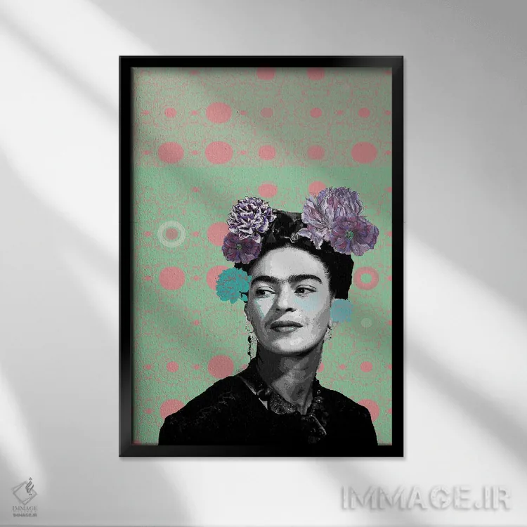 تابلو دکوراتیو لبخند فریدا اثر فانیتسا پترو - نمای قابدار مشکی