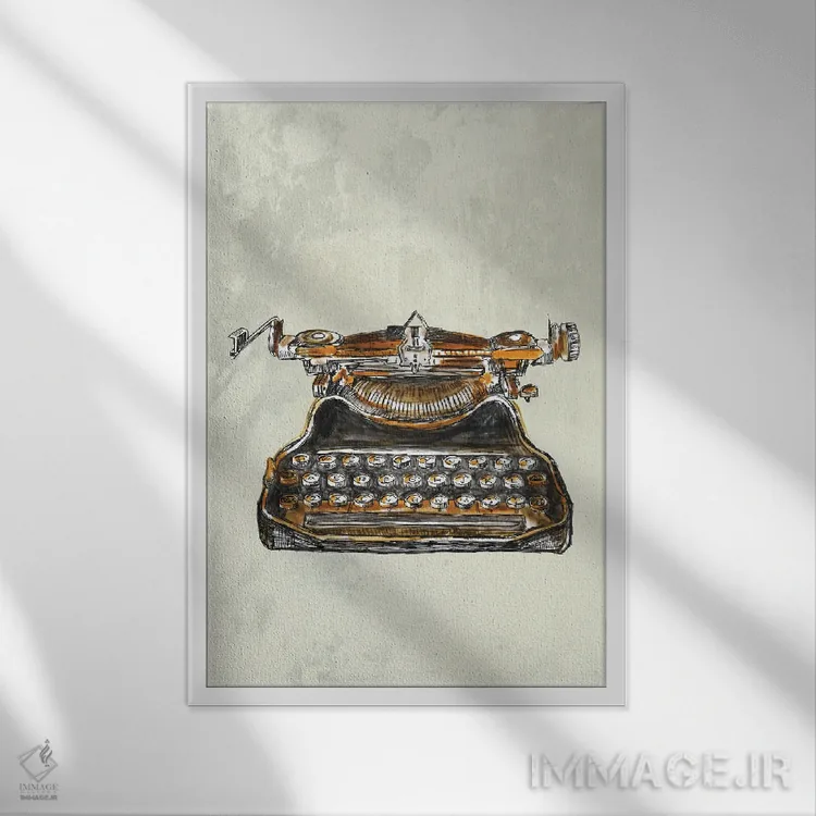 تابلو دکوراتیو ماشین تایپ قدیمی اثر فانیتسا پترو - نمای قابدار سفید
