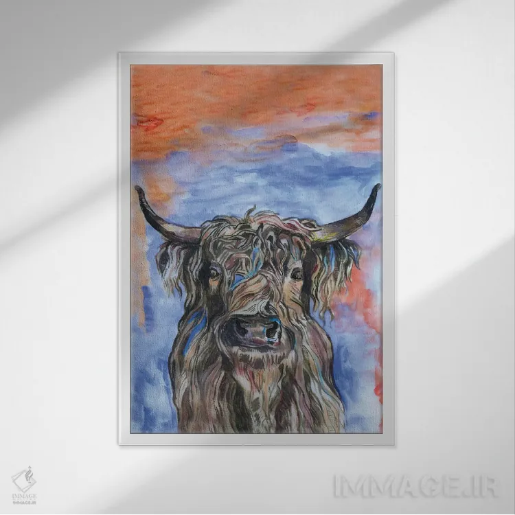 تابلو دکوراتیو گاو کوهستانی اثر فانیتسا پترو - نمای قابدار سفید