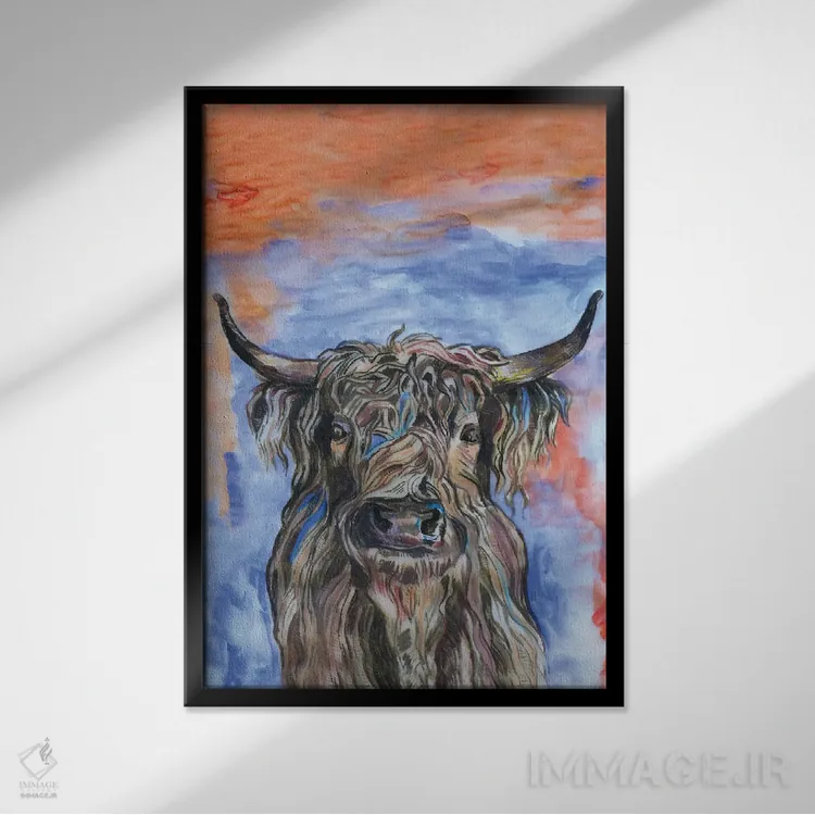 تابلو دکوراتیو گاو کوهستانی اثر فانیتسا پترو - نمای قابدار مشکی
