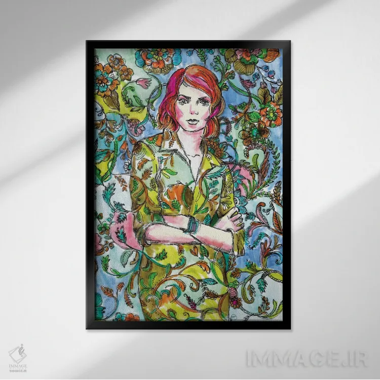 تابلو دکوراتیو لباس گلدار اثر فانیتسا پترو - نمای قابدار مشکی