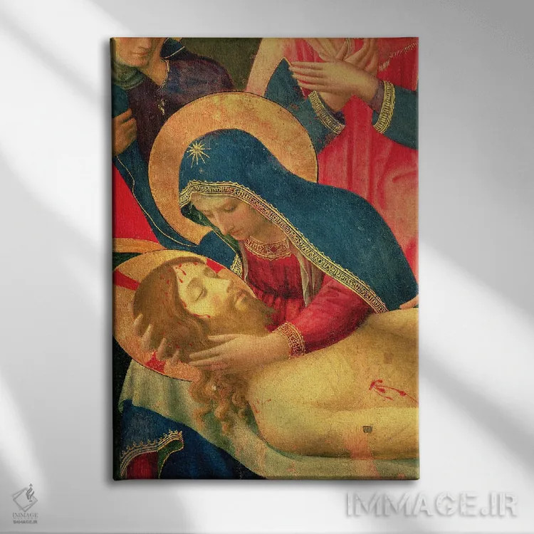 تابلو کلاسیک جزئیات مریم مقدس در حال نگه داشتن عیسی، سوگواری بر پیکر مسیح… اثر فرا آنجلیکو - نمای روبهرو روی دیوار