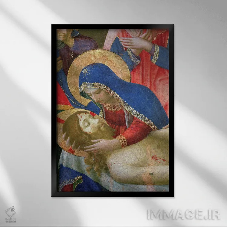 تابلو کلاسیک جزئیات مدونا در حال نگه داشتن عیسی، سوگواری بر پیکر مسیح، حدو… اثر فرا آنجلیکو - نمای قابدار مشکی