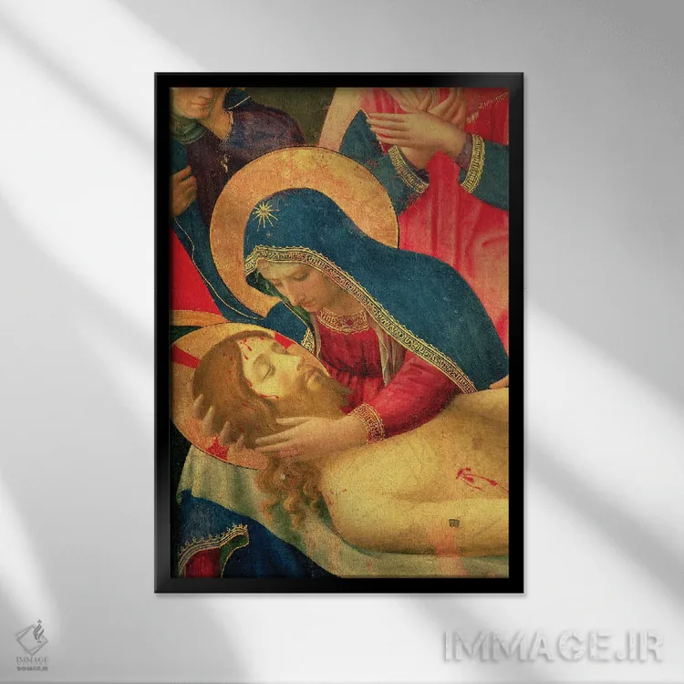 تابلو کلاسیک جزئیات مریم مقدس در حال نگه داشتن عیسی، سوگواری بر پیکر مسیح… اثر فرا آنجلیکو - نمای قابدار مشکی