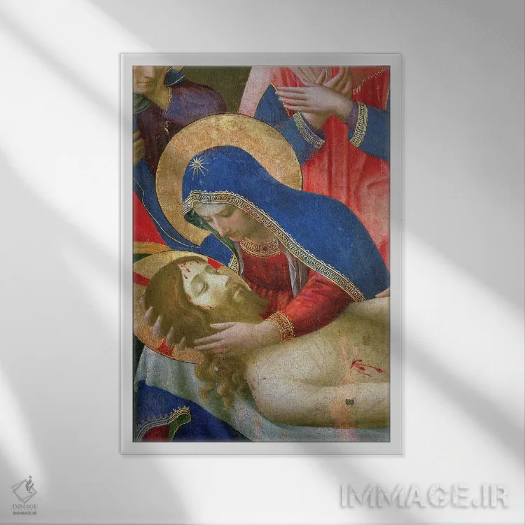 تابلو کلاسیک جزئیات مدونا در حال نگه داشتن عیسی، سوگواری بر پیکر مسیح، حدو… اثر فرا آنجلیکو - نمای قابدار سفید
