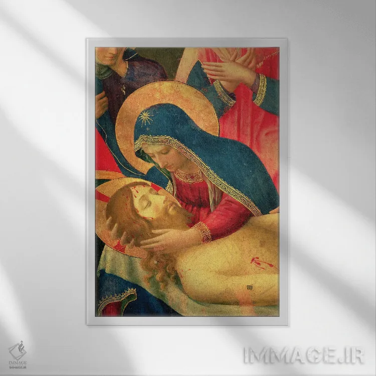 تابلو کلاسیک جزئیات مریم مقدس در حال نگه داشتن عیسی، سوگواری بر پیکر مسیح… اثر فرا آنجلیکو - نمای قابدار سفید