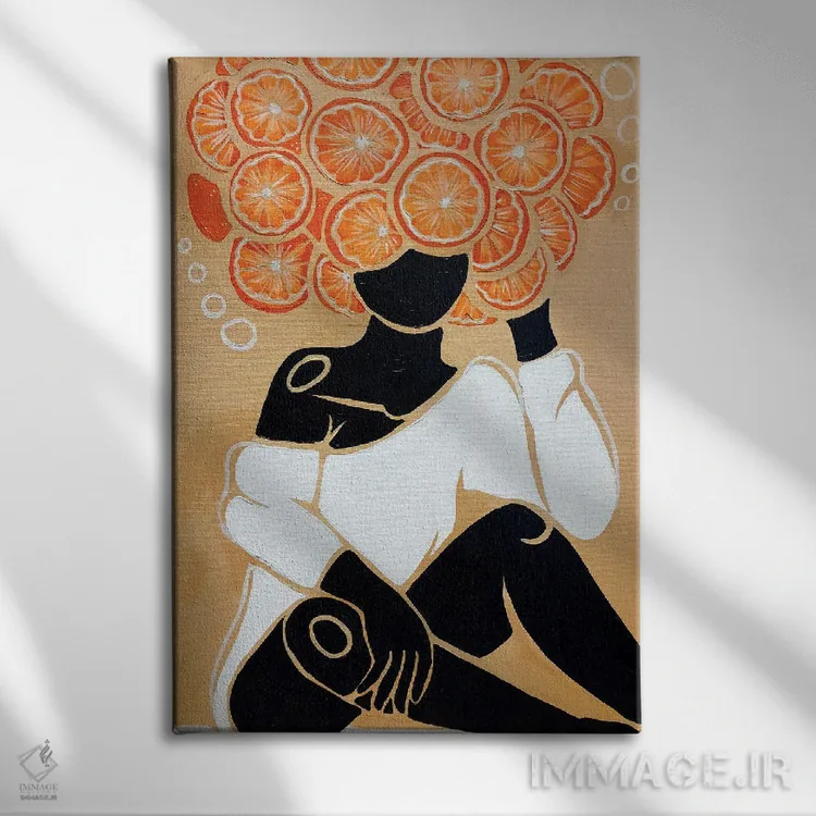 تابلو مدرن نارنگی اثر نیدیا دراز - نمای روبهرو روی دیوار