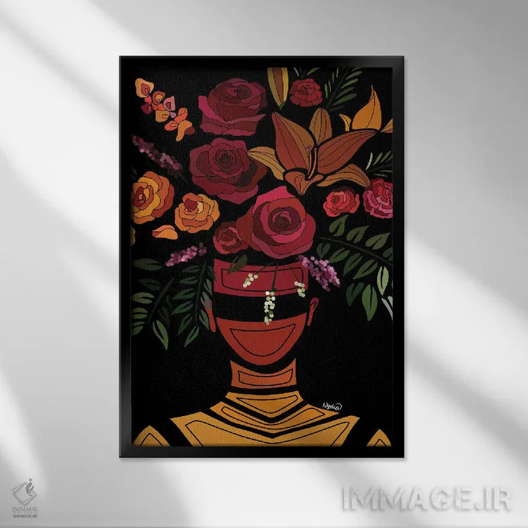 تابلو دکوراتیو گل های غروب آفتاب اثر نیدیا دراز - نمای قابدار مشکی