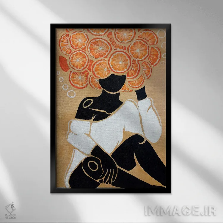 تابلو مدرن نارنگی اثر نیدیا دراز - نمای قابدار مشکی