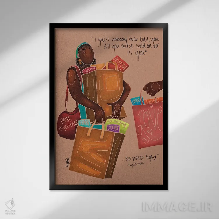 تابلو دکوراتیو زن کیف به دوش اثر نیدیا دراز - نمای قابدار مشکی