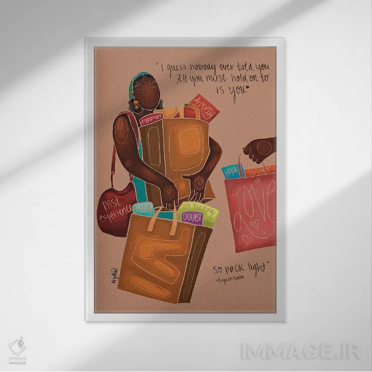 تابلو دکوراتیو زن کیف به دوش اثر نیدیا دراز - نمای قابدار سفید