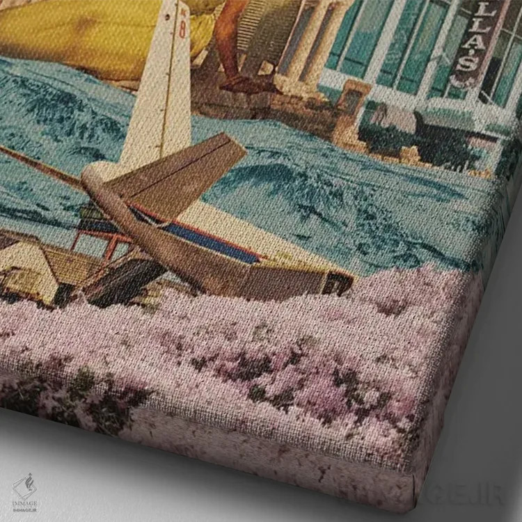 تابلو دکوراتیو "کارت پستالی از سال ۲۳۴۵" اثر فرانک موس - نمای نزدیک بافت بوم