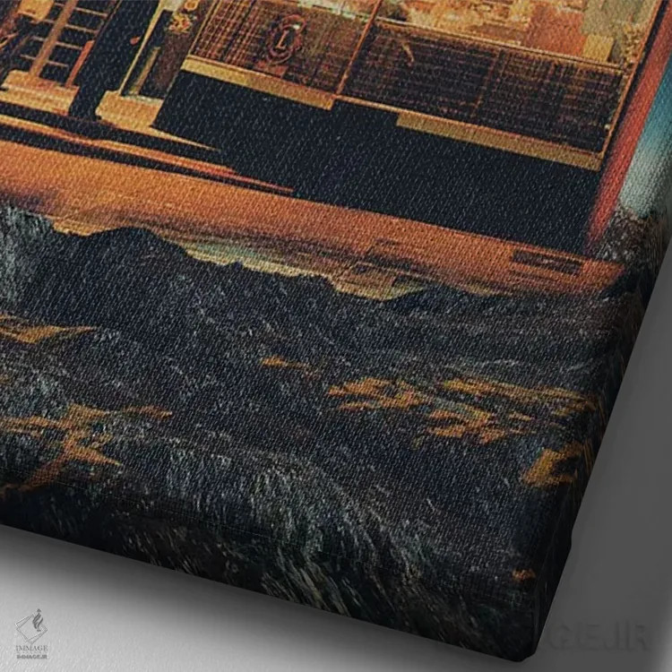 تابلو دکوراتیو "کارت پستالی از سال ۲۳۴۷" اثر فرانک موس - نمای نزدیک بافت بوم