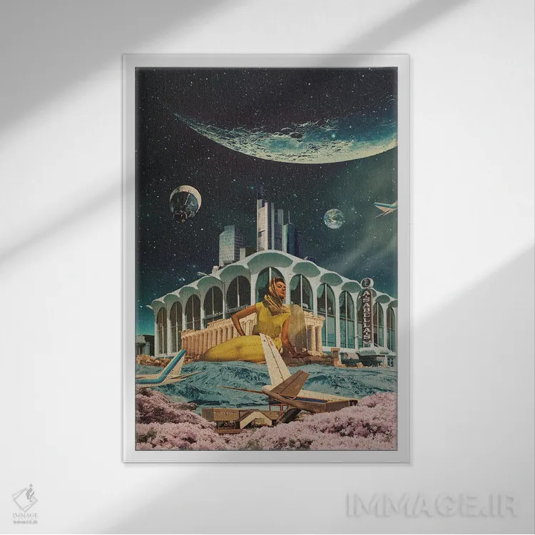 تابلو دکوراتیو "کارت پستالی از سال ۲۳۴۵" اثر فرانک موس - نمای قابدار سفید