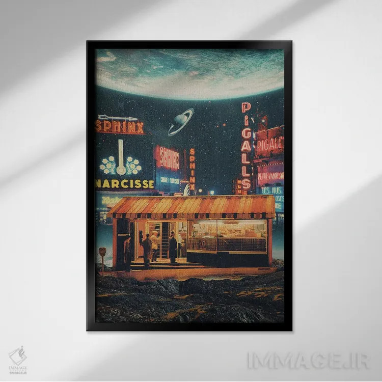 تابلو دکوراتیو "کارت پستالی از سال ۲۳۴۷" اثر فرانک موس - نمای قابدار مشکی